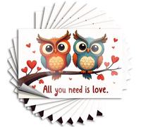 Stuff for Bedroom Lettering Sticker Durable Bumper | Two Owls Sitting On A Branch with Hearts Around Them. Custom Self Adhesive Sticker for Teen DIY(12X18CM)