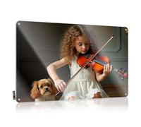 Stuff For Boys Room A Young Girl Plays The Violin With Her Dog By Her Side. Tin Sign Metal Bar Decor Pool Zone Tin Sign(30X40CM)