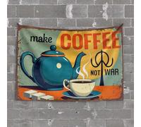 Stuff for Boys Room Make Coffee, Not War: A Vintage Tea Pot and Cup Advertisement Tapestry Bed Room Decorations Men Cave Decor(100X150CM)