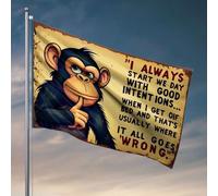 Stuff For Boys Room Monkey With Thoughtful Expression And Caption About Good Intentions Going Wrong. Flag Weird Flags Garden Flags Winter(152X244CM)