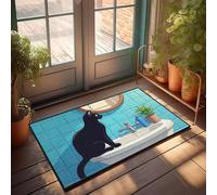 Stuff For Your Room A Black Cat Sits On A Bathroom Sink, Gazing Into A Mirror Doormat Indoor Fall Decor Welcome Home Mats For Front Door(65X90CM)