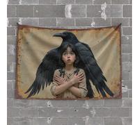 Stuff for Your Room Child with Raven: A Mysterious Bond Tapestry Bar Stuff for Man Cave Room Door Decor(100X150CM)