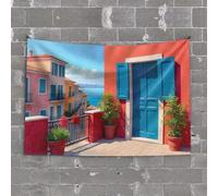 Stuff for Your Room Colorful Mediterranean View from The Terrace Tapestry Funny Home Decor Flags for Room Teen(75X100CM)