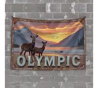 Stuff for Your Room Olympic Sunset: Deer On The Beach with Snow-Capped Mountains in T Tapestry Bar Stuff for Man Cave Room Door Decor(75X100CM)