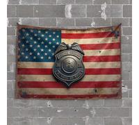 Stuff for Your Room Police Officer Badge On American Flag Background Tapestry Bar Stuff for Man Cave Room Door Decor(100X150CM)