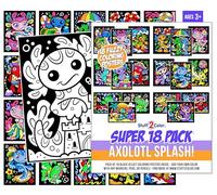 Stuff2Color Axolotl Splash! Fuzzy Velvet Coloring Posters - Super Pack of 18 Cute Axolotl & Ocean Animal Coloring Pages for Kids | Arts & Crafts Activity for Boys, Girls & Family Fun