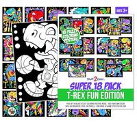 Stuff2Color T-Rex Fun Fuzzy Velvet Coloring Posters - Super Pack of 18 Dinosaur Coloring Pages for Kids, Boys & Girls | Arts & Crafts Activity for Home, School, Travel & Family Fun