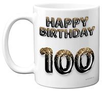 Stuff4 100th Birthday Gift for Men - Black Gold Glitter Balloons - Happy Birthday Mug Present for 100 Year Old Dad Grandad Uncle Cousin Grandpa, 11oz Ceramic Dishwasher Safe Coffee Mugs Cup