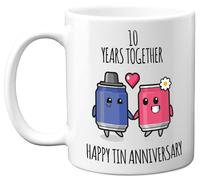10th Anniversary Mug Gift for Men Women - 10 Years Together - Happy Tin Anniversary Wedding for Husband Wife Mum Dad Brother Sister, 11oz Ceramic Coffee Mugs Gifts