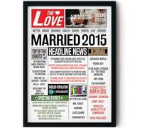Stuff4 10th Anniversary Poster Framed - Married In 2015 Newspaper - Happy 10th Wedding Anniversary for Men Women Vintage Retro Back In 2015, 8x10 Inch Tenth Anniversaries Posters