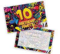 10th Birthday Party Invitations Kids - Comic Book Style 20 Pack - Childrens Birthday Invitations for Boys/Girls A6 Bday Party Invites Invitation Cards with Folding Envelopes