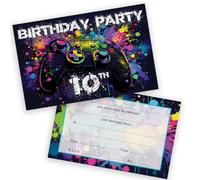 10th Birthday Party Invitations Kids - Video Gamer Gaming 20 Pack - Childrens Birthday Invitations for Boys/Girls A6 Bday Party Invites Invitation Cards with Folding Envelopes