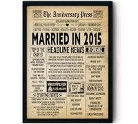 Stuff4 11th Anniversary Poster Framed - Married In 2015 Newspaper - 11 Wedding Anniversary for Men Women Retro Vintage Gifts Back In 2015, 8x10 Inch Anniversaries Posters