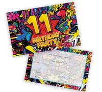 11th Birthday Party Invitations Kids - Comic Book Style 28 Pack - Childrens Birthday Invitations for Boys/Girls A6 Bday Party Invites Invitation Cards with Folding Envelopes