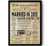 Stuff4 12th Anniversary Poster Framed - Married In 2013 Newspaper - Happy 12 Wedding Anniversary for Men Women Retro Vintage Gifts Back In 2013, 8x10 Inch Anniversaries Posters