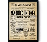 Stuff4 12th Anniversary Poster Framed - Married In 2014 Newspaper - 12 Wedding Anniversary for Men Women Retro Vintage Gifts Back In 2014, 8x10 Inch Anniversaries Posters
