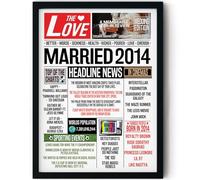 Stuff4 12th Anniversary Poster Framed, Married In 2014 Newspaper