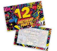 12th Birthday Party Invitations Kids - Comic Book Style 20 Pack - Childrens Birthday Invitations for Boys/Girls A6 Bday Party Invites Invitation Cards with Folding Envelopes