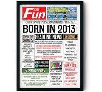 Stuff4 13th Birthday Poster Framed - Born in 2013 Newspaper - Happy 13 Birthday for Boys Girls Retro Vintage Gifts Back In 2013, 8x10 Inch Bday Party Decor Decoration