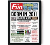 Stuff4 14th Birthday Poster Framed - Born In 2011 Newspaper - Happy 14th Birthday Gifts for Boys Girls Vintage Retro Back In 2011, 8x10 Inch Fourteen Fourteenth Bday Party Decor Decoration