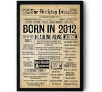Stuff4 14th Birthday Poster Framed - Born In 2012 Aged Newspaper - Happy 14 Birthday for Boys Girls Retro Vintage Gifts Back In 2012, 8x10 Inch Bday Party Decor Decoration
