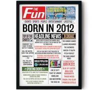 Stuff4 14th Birthday Poster Framed - Born in 2012 Newspaper - Happy 14 Birthday for Boys Girls Retro Vintage Gifts Back In 2012, 8x10 Inch Bday Party Decor Decoration