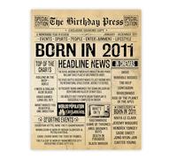 Stuff4 14th Birthday Poster Unframed - Born In 2011 Vintage Newspaper - Happy 14th Birthday Gifts for Girls Boys Retro Back In 2011, 8x10 Inch Fourteen Fourteenth Decor Decoration Bday Party