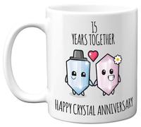 15th Anniversary Mug Gift for Men Women - 15 Years Together - Happy Crystal Anniversary Wedding for Husband Wife Mum Dad Brother Sister, 11oz Ceramic Coffee Mugs Gifts
