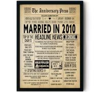 Stuff4 15th Anniversary Poster Framed - Married In 2010 Newspaper - Happy 15 Wedding Anniversary for Men Women Retro Vintage Gifts Back In 2010, 8x10 Inch Anniversaries Posters