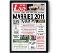 Stuff4 15th Anniversary Poster Framed - Married In 2011 Newspaper - Happy 15th Wedding Anniversary for Men Women Vintage Gifts Retro Back In 2011, 8x10 Inch Anniversaries Posters