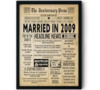 Stuff4 16th Anniversary Poster Framed - Married In 2009 Newspaper - Happy 16 Wedding Anniversary for Men Women Retro Vintage Gifts Back In 2009, 8x10 Inch Anniversaries Posters