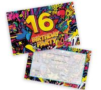 Stuff4 16th Birthday Party Invitations Kids, Comic Book Style 36 Pack