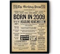 Stuff4 17th Birthday Poster Framed - Born In 2009 Vintage Newspaper - Happy 17th Birthday Gifts for Girls Boys Retro Back In 2009, 8x10 Inch Decor Decoration Bday Party