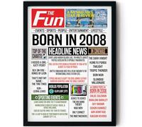 Stuff4 18th Birthday Poster Framed, Born In 2008 Newspaper