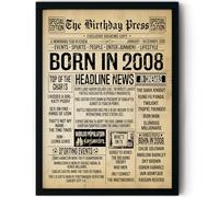 Stuff4 18th Birthday Poster Framed, Born In 2008 Vintage Newspaper