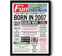 Stuff4 19th Birthday Poster Framed, Born In 2007 Newspaper