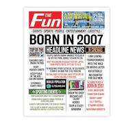 Stuff4 18th Birthday Poster Unframed - Born In 2007 Newspaper - Happy 18th Birthday Gifts for Men Women Vintage Retro Back In 2007, 8x10 Inch Eighteen Eighteenth Bday Party Decor Decoration