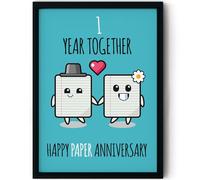 Stuff4 1st Anniversary Poster Framed - 1 Year Together - Happy 1st Wedding Anniversary Cute Gifts for Boyfriend Girlfriend Companion Partner Wife Husband, 8x10 Inch Anniversaries Posters