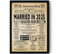 Stuff4 1st Anniversary Poster Framed - Married In 2025 - Happy 1 Wedding Anniversary for Men Women Retro Vintage Gifts Back In 2025, 8x10 Inch Anniversaries Posters