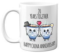20th Anniversary Mug Gift for Men Women - 20 Years Together - Happy China Anniversary Wedding for Husband Wife Mum Dad Brother Sister, 11oz Ceramic Coffee Mugs Gifts