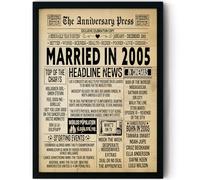 Stuff4 20th Anniversary Poster Framed - Married In 2005 Newspaper - Happy 20 Wedding Anniversary for Men Women Retro Vintage Gifts Back In 2005, 8x10 Inch Anniversaries Posters