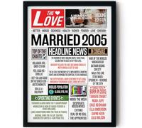 Stuff4 21st Anniversary Poster Framed - Married In 2005 Newspaper - Happy 21st Wedding Anniversary for Men Women Vintage Gifts Retro Back In 2005, 8x10 Inch Anniversaries Posters