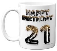 Stuff4 21st Birthday Gift for Men - Black Gold Glitter Balloons - Happy Birthday Mug Present for 21 Year Old Son Brother Grandson Cousin Friend, 11oz Ceramic Dishwasher Safe Coffee Mugs Cup