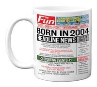 Stuff4 21st Birthday Mug Gift for Men Women - Born in 2004 Newspaper - Happy 21 Birthday Gifts for Son Daughter Cousin Vintage Retro Back in 2004 Age Twenty-One Bday, 11oz Ceramic Coffee Mugs