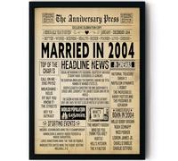 Stuff4 22nd Anniversary Poster Framed - Married In 2004 Newspaper - 22 Wedding Anniversary for Men Women Retro Vintage Gifts Back In 2004, 8x10 Inch Anniversaries Posters