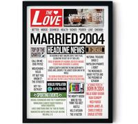 Stuff4 22nd Anniversary Poster Framed - Married In 2004 Newspaper - Happy 22nd Wedding Anniversary for Men Women Vintage Gifts Retro Back In 2004, 8x10 Inch Anniversaries Posters