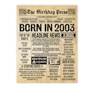 Stuff4 22nd Birthday Poster Unframed - Born In 2003 Vintage Newspaper - Happy 22nd Birthday Gifts for Women Men Retro Back In 2003, 8x10 Inch Twenty-Two Twenty-Second Decor Decoration Bday Party