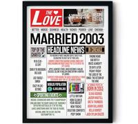 Stuff4 23rd Anniversary Poster Framed - Married In 2003 Newspaper - Happy 23rd Wedding Anniversary for Men Women Vintage Gifts Retro Back In 2003, 8x10 Inch Anniversaries Posters