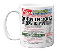 Stuff4 22nd Birthday Mug Gift for Men Women - Born in 2003 Newspaper - Happy 22 Birthday Gifts for Son Daughter Cousin Vintage Retro Back in 2003 Age Twenty-Two Bday, 11oz Ceramic Coffee Mugs