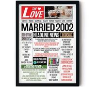 Stuff4 24th Anniversary Poster Framed, Married In 2002 Newspaper | Happy 24th Wedding Anniversary for Women and Men Vintage Gifts Retro Back In 2002, 8x10 Inch Anniversaries Posters